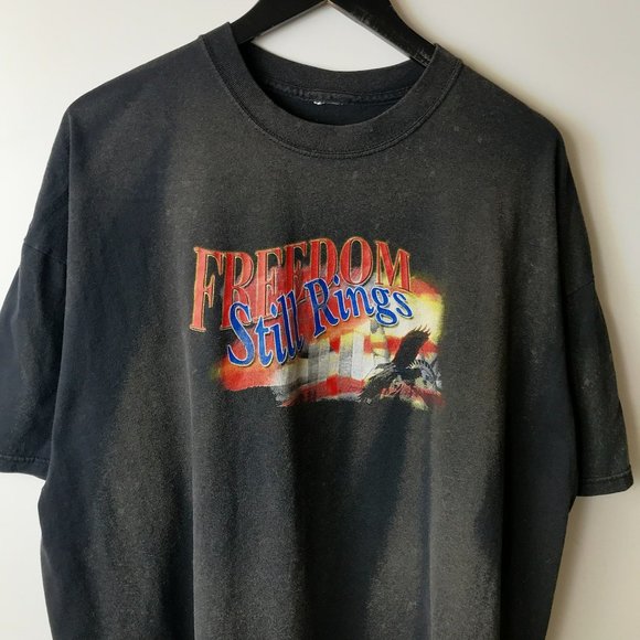 Bleached Vintage Freedom Still Rings Make No Mistake T Shirt Adult Black XL Logo - Picture 5 of 16
